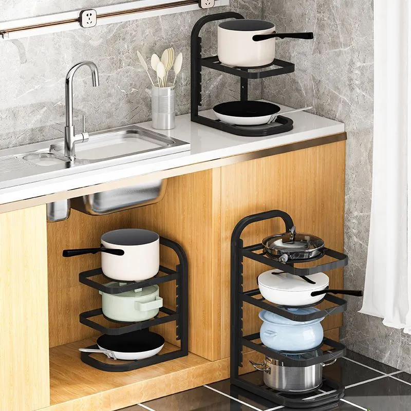 Under diskbänken Multi-layer Pot och Pan Storage Rack